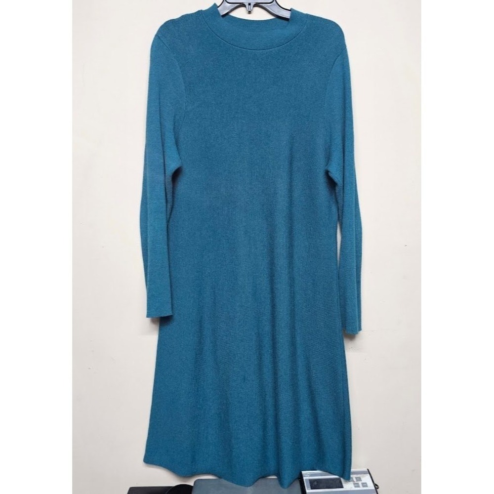 J Jill Teal Knit Long Sleeve Dress Women's Medium Casual Soft‎ Sweater Midi Belt